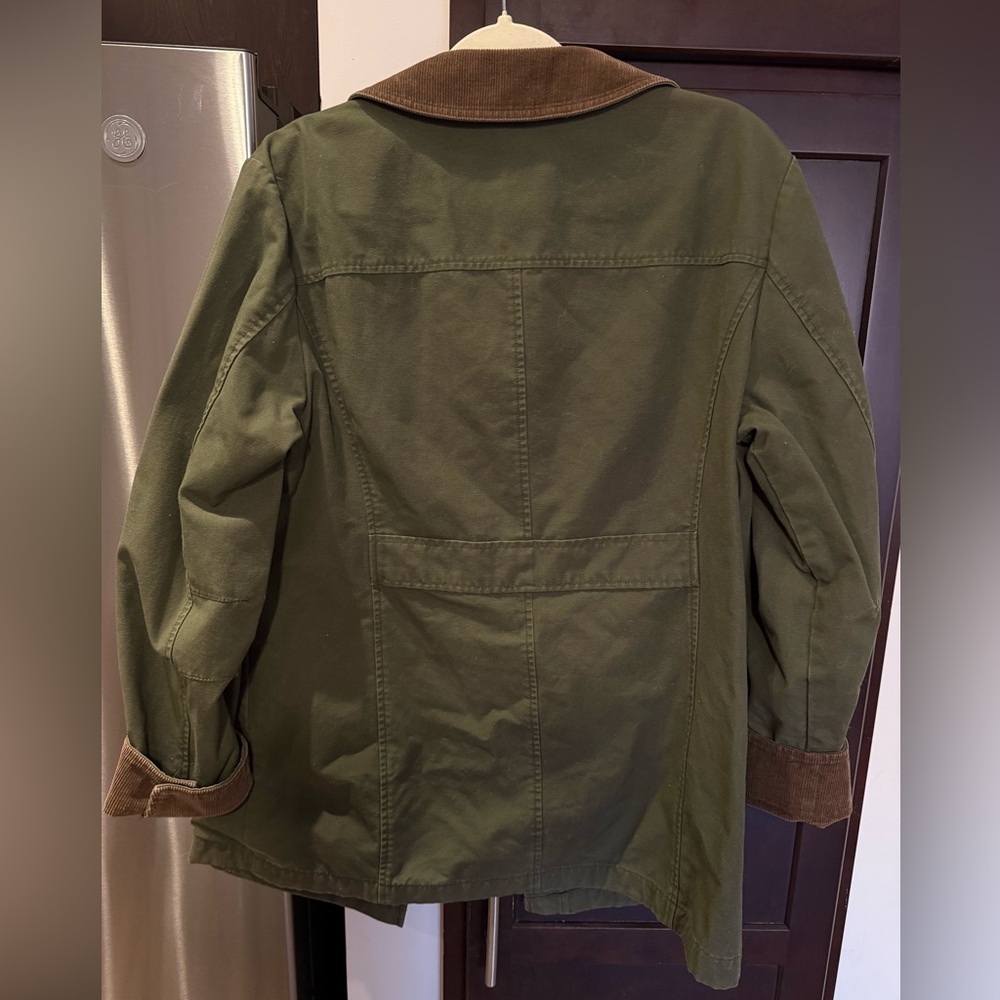 L.L. Bean Olive Green Jacket with Brown Corduroy Collar - Picture 2 of 3